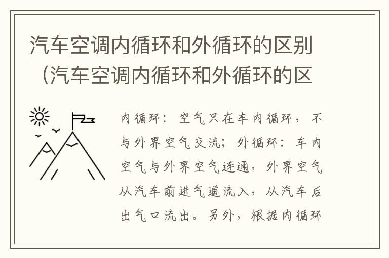 汽车空调内循环和外循环的区别（汽车空调内循环和外循环的区别分别是吹哪里）