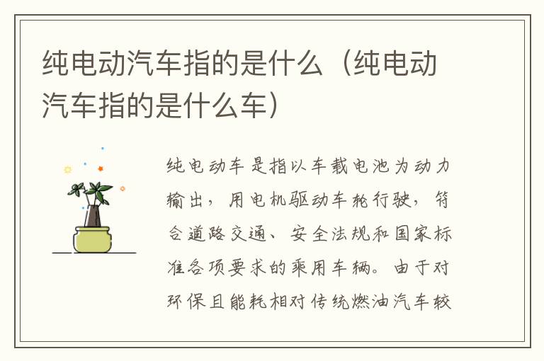 纯电动汽车指的是什么（纯电动汽车指的是什么车）