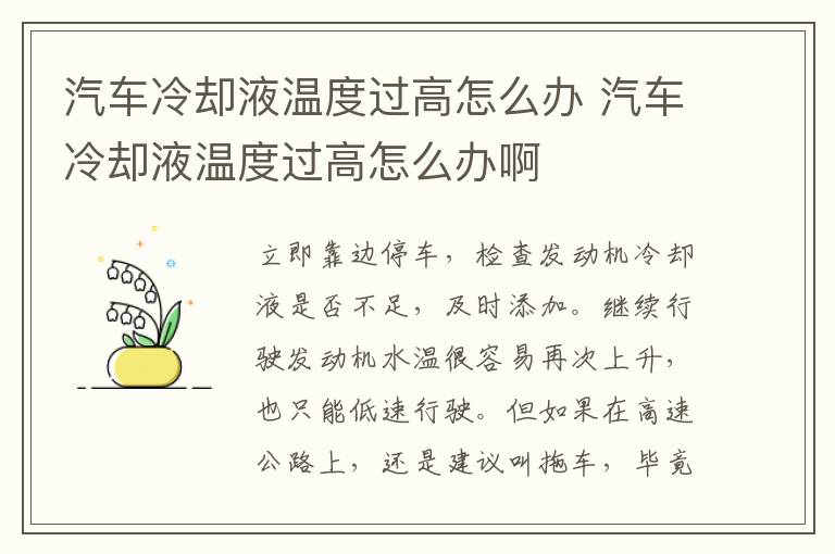 汽车冷却液温度过高怎么办 汽车冷却液温度过高怎么办啊